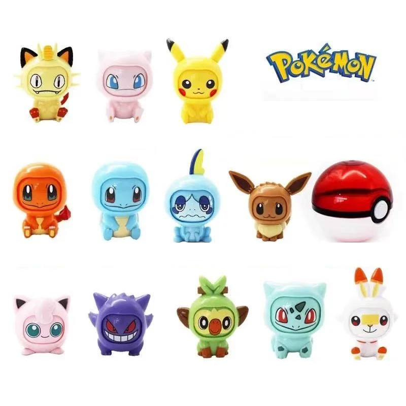 정통 포켓몬 PokeBall 얼굴 변경 인형 PIKACHU EEVEE GENGAR PSYDUCK CHARMANDER 수제 장식품 어린이 장난감 선물