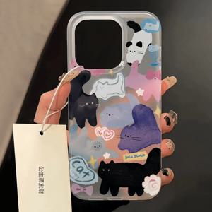 아이폰 16 E 15 14 13 12 11 Pro XR XS X Max 7 8 Plus MINI Y2K용 귀여운 새끼 고양이 파티 만화 캐릭터 크리에이티브 고양이 사랑스러운 폰 케이스