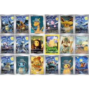 18 Pcs 포켓몬 반 고흐 시리즈 DIY PTCG 카드 영어 버전 피카추 Charizard Blastoise Mew Squirtle Venusaur Collectible Gift