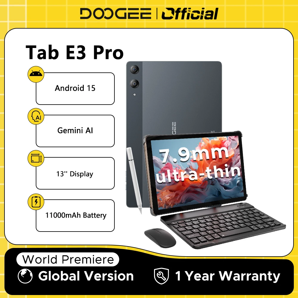 두지 탭 E3 프로 2 in 1 태블릿 PC 13인치 안드로이드 15 제미니 AI 32GB 램(8+24) 256GB 11000mAh 배터리 Helio G100 옥타 코어 태블릿 PC