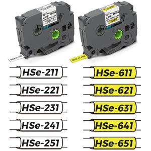 브라더 HSe 211 221 231 241 Hse-231 열 수축 튜브, 611 621 631, P-터치 PT-E550 라벨 메이커와 호환, HSe231, 1 개