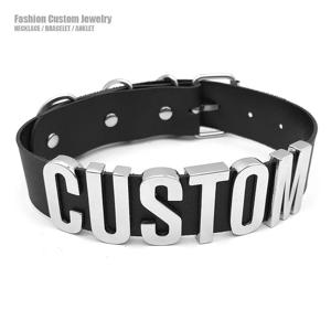 블랙 고스 벨트 PU 맞춤형 편지 초커 목걸이 펑크 섹시한 남성 여성 맞춤형 칼라 버클 Chocker Cosplay Jewelry