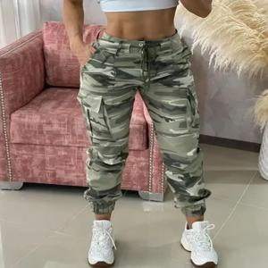 위장 프린트 드로스트링 포켓 디자인 카고 바지 2022 Newfashion Women's Bottom
