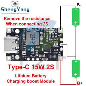 Type-C USB 2/3S BMS 15W 8.4V 12.6V 1.5A 리튬 배터리 충전 부스트 모듈(밸런스드 지원 포함) 표시기로 고속 충전