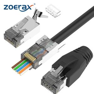 ZoeRax CAT6A CAT7 커넥터, RJ45 커넥터는 CAT6A CAT7 차폐, 스트레인 릴리프 부트가 있는 3구형 검정색을 통과합니다.