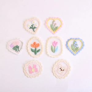 귀여운 미니 할로우 메쉬 러브 플라워 패치, 레이스 원단 자수 머리 장식, DIY 의류 봉제 용품 스티커, 10 개
