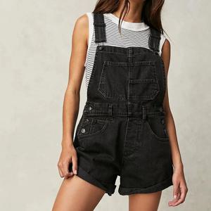 Y2K 빈티지 블랙 데님 Rompers 여성 민소매 하이 웨스트 청바지 Playsuits 한국 패션 세련된 점프 슈트 오버올 헐렁한 반바지