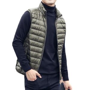 가을, 겨울 남성 휴대용 오리 탱크 탑 초경량 느슨한 남성 스탠딩 넥 방풍 패딩 탱크 탑 조끼
