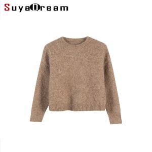 SuyaDream 여성용 따뜻한 알파카 풀오버, 드롭 슬리브 루즈 스웨터, 2025 가을 겨울 탑, 카멜, 베이지