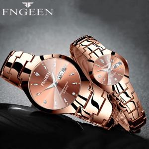 FNGEEN 패션 여성용 럭셔리 손목 시계, 방수 스테인레스 스틸 커플 데이트 원피스 쿼츠 손목시계