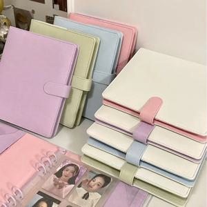 A5 마카롱 컬러 스파클링 포토 카드 바인더 Pu 가죽 Kpop 3 인치 한국어 아이돌 카드 사진 앨범 보관 도서 학교 문구