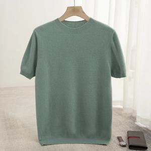 봄 여름 남성 반팔 퓨어 울 티셔츠 스웨터 오 넥 솔리드 컬러 루즈 풀오버 니트 스웨터 캐주얼 탑