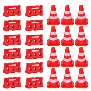 24Pcs 미니 교통 콘 울타리 교통 도로 표지판 Playset 교통 콘 모자 교육 도구 교통 콘 모자 거리 표지판