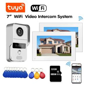 TUYA 와이파이 비디오 초인종 시스템, 1080P 도어폰 문짝 RFID 잠금 해제 카메라, 7 인치 2 LCD 터치 스크린, 비디오 인터콤 액세스 제어