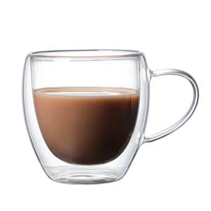 250ml 더블 레이어 투명 유리 커피 컵 핸들 더블 레이어 단열 고온 주스 밀크 컵