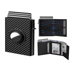 YATBEST 남성용 카드 가방(에어 태그 포지셔닝 슬롯 포함) RFID 도난 방지 브러시 초박형 금속 지갑 신용 카드 클립