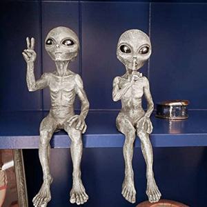 재미 있은 수 지 외계인 동상 야외 정원 장식 UFO 난쟁이 조각 데스크탑 홈 장식 할로윈 크리스마스 장식품