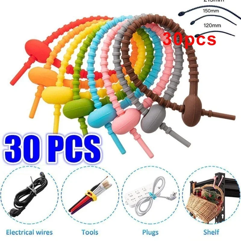 30PCS 실리콘 재사용 가능한 케이블 와이어 주최자 와인 더 보관 홀더 가방 넥타이 코드 가방 클립 식품 보호기 이어폰 라인 깔끔한 클립