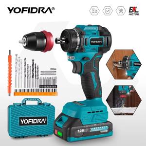 YOFIDRA 2 in 1 브러시리스 전기 스크루드라이버 해머 무선 드릴 임팩트 다기능 전동 공구 (마키타 18V 배터리 핀용)