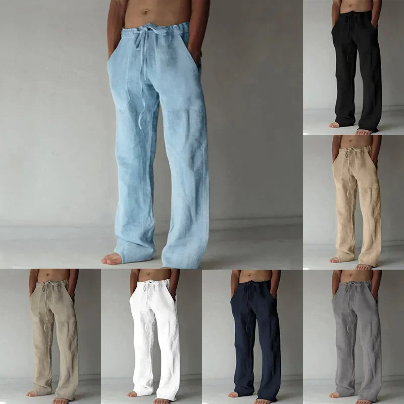 남성 코튼 린넨 캐주얼 바지 남성 반바지 바지 통기성 바지 피트니스 streetwear 남성 의류 조깅 가을 여름