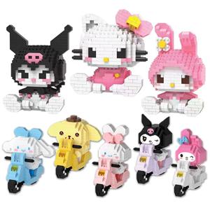 애니메이션 헬로 키티 빌딩 블록 모델 조립 장난감 Sanrio 그림 Kuromi 내 멜로디 어린이 퍼즐 선물 ​​데스크탑 장식