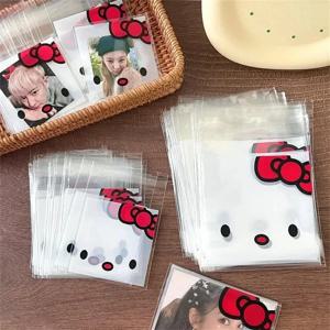 100Pcs Sanrioed 헬로 키티 인쇄 지 플락 가방 스타 카드 포장 셀프 씰링 보관 가방 만화 일회용 캔디 씰링 가방