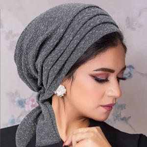 솔리드 컬러 Crinkle Turban Hijab 모자 긴 꼬리 머리 랩 탄성 이슬람 모자 여성용 통기성 화학 요법 모자 소녀