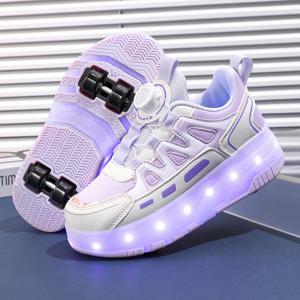 어린이 4 바퀴 빛나는 빛나는 운동화 블랙 핑크 Led 라이트 롤러 스케이트 신발 어린이 Led 신발 소년 소녀 USB 충전