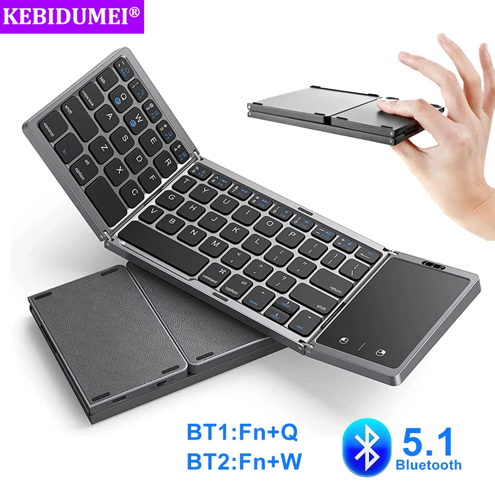 3 접이식 키보드 미니 무선 키보드 Windows Android IOS iPad Phone 용 터치 패드가있는 접이식 듀얼 블루투스 키보드