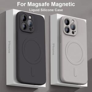Magsafe 자기 무선 충전 케이스 iPhone 14 13 12 11 15 Pro Max Mini XR X S 7 8 Plus 소프트 액체 실리콘 뒷면 커버