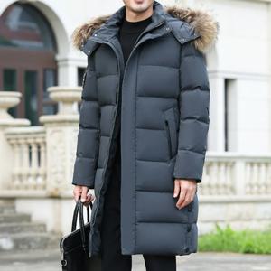 남성용 모피 칼라 다운 재킷, 두꺼운 따뜻한 화이트 덕 다운 코트, 캐쥬얼 롱 방한 후드 파카, 럭셔리 비즈니스, 겨울