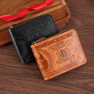 지퍼가 달린 남성용 지갑 100 미국 달러 패턴 카드 홀더 동전 주머니 지갑 Cartera Hombre Carteras