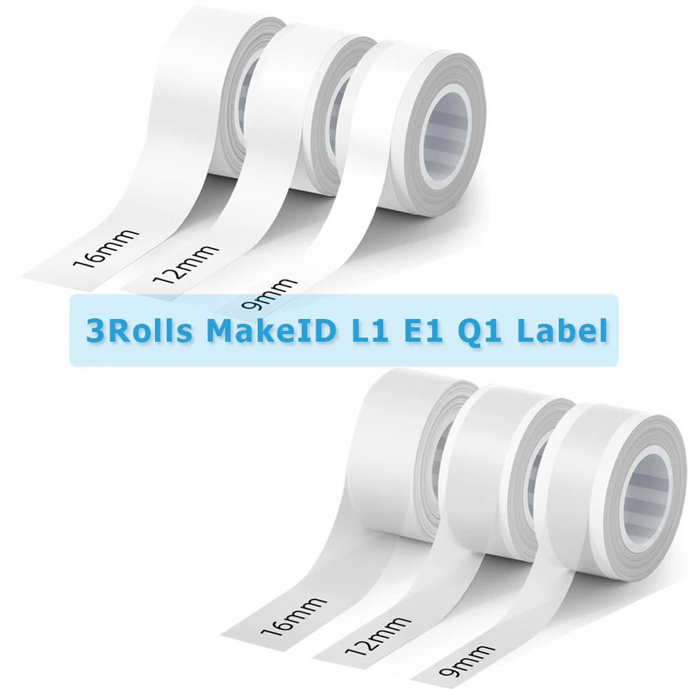 3 롤 흰색/투명 9mm 12mm 16mm MakeID L1 E1 Q1 라벨 메이커 테이프 4 미터/롤 적층 사무용 스티커