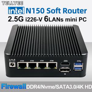 12세대 인텔 N150 2.5G 소프트 라우터 4개의 i226-V 랜 포트 1개의 COM RJ45 팬리스 미니 PC HD DP USB-C pfSense 방화벽 어플라이언스 PVE ESXi