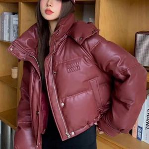 여성용 다운 면 패딩 재킷, 세련된 후드 단색 캐주얼, 두껍고 따뜻한 루즈핏 짧은 코트, 2024 겨울 신상
