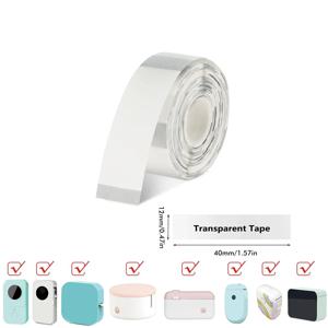 D30 라벨 메이커 테이프, 12 × 40mm 투명 라벨 스티커, D30 시리즈 프린터와 호환 가능, 가족 분류 상점 라벨