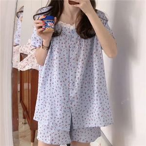 체리 잠옷 잠옷 여성 여름 짧은 소매 반바지 달콤한 작은 레이스 일본 패션 Ins 학생 한국어 Homewear 세트