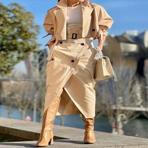 패션 두 조각 세트 복장 사무실 레이디 Tracksuit 스트리트웨어 카고 세트 긴 소매 자켓과 랩 높은 분할 스커트 정장