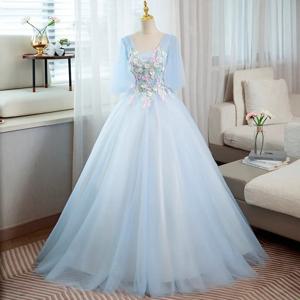반짝 이는 Tulle 댄스 파티 드레스 공주 여성을위한 라인 성능 드레스 바닥 길이 생일 가운 15 Quinceañera 졸업 가운