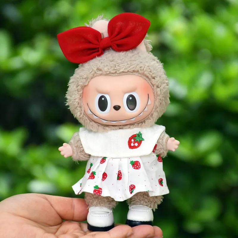 Labubu 15cm/17cm 인형 의류 앉아 파티 딸기 탱크 탑 스커트 공주 흰색 신발과 짝을 이루었습니다 공주 아기 옷