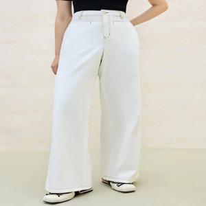 DUSHU 플러스 사이즈 대비 스티치 데님 바지 2025 여름 스트레이트 레그 투톤 수평 솔기 캐주얼 시크 엣지 스타일 청바지