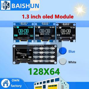 ‌ 1.3인치 I2C OLED 디스플레이 모듈 128x64 SSD1306(검은색 바탕에 흰색) – 3.3V/5V 호환, 4핀 인터페이스(GND, VCC, SCL, SDA)