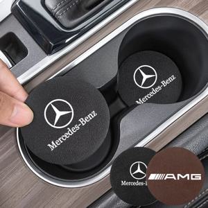 2PCS 가죽 자동차 워터 컵 매트 물 슬롯 미끄럼 방지 패드 메르세데스 벤츠 AMG 스마트 W203 W204 W205 W209 W210 W211 W212 W176