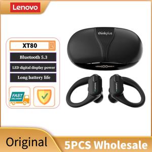 Lenovo XT80 무선 헤드폰 Bluetooth 5.4 이어폰, 마이크 버튼 제어 기능 포함 소음 감소 이어훅 방수 헤드셋