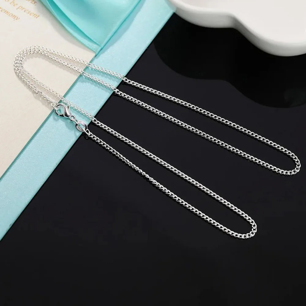 925 스털링 실버 2MM 40-75cm 사이드 체인 목걸이 남성 여성 매력 웨딩 파티 선물 쥬얼리 크리스마스 액세서리