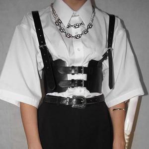 패션 Cummerbunds 조정 가능한 버클 블랙 PU 가죽 벨트 숙녀 Bustier 소녀 펑크 스트리트 허리 코르셋 셰이퍼 액세서리