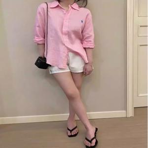 린넨 긴팔 자외선 차단 셔츠 여성용 봄 가을 루즈핏 캐주얼 레이지 스타일 면 마 혼방 상의 단색 레트로 폴로 카라