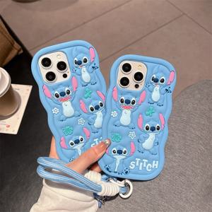 오리지널 스티치 3D 소프트 실리콘 폰 케이스 (아이폰 11, 12, 13, 14, 15, 16 Pro, Pro Max, Plus) 스티치 펜던트 만화 커버