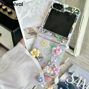 3D 복숭아꽃 패션 팔찌 폰 케이스 삼성 갤럭시 Z 플립7 플립6 Z 플립 7 6 5 4 3 힌지 보호 슬림 투명 커버