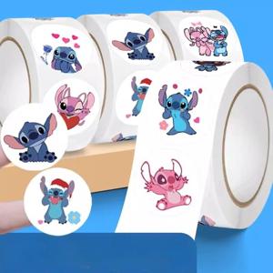 Kawaii 500pcs 디즈니 스티치 Diy 스티커 애니메이션 인감 라벨 장식 만화 키즈 파티 캔디 스티커 롤 스티커 완구